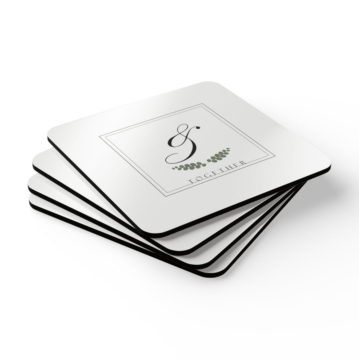 Minimalist Ampersand Corkwood Coaster Set Wedding Gift