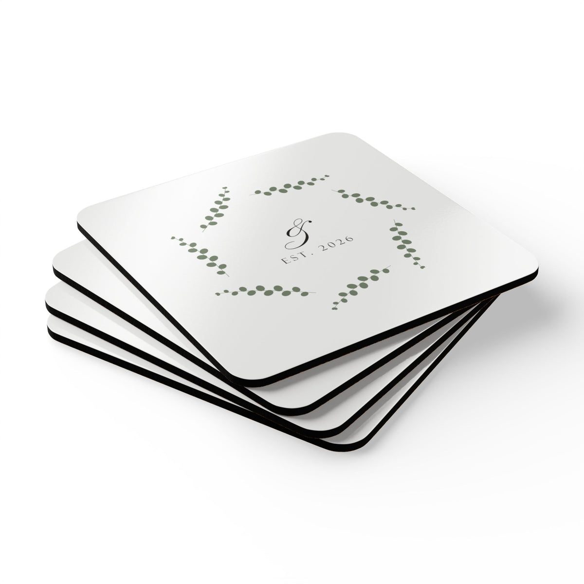 Eucalyptus Wreath Wedding Gift Corkwood Coaster Set