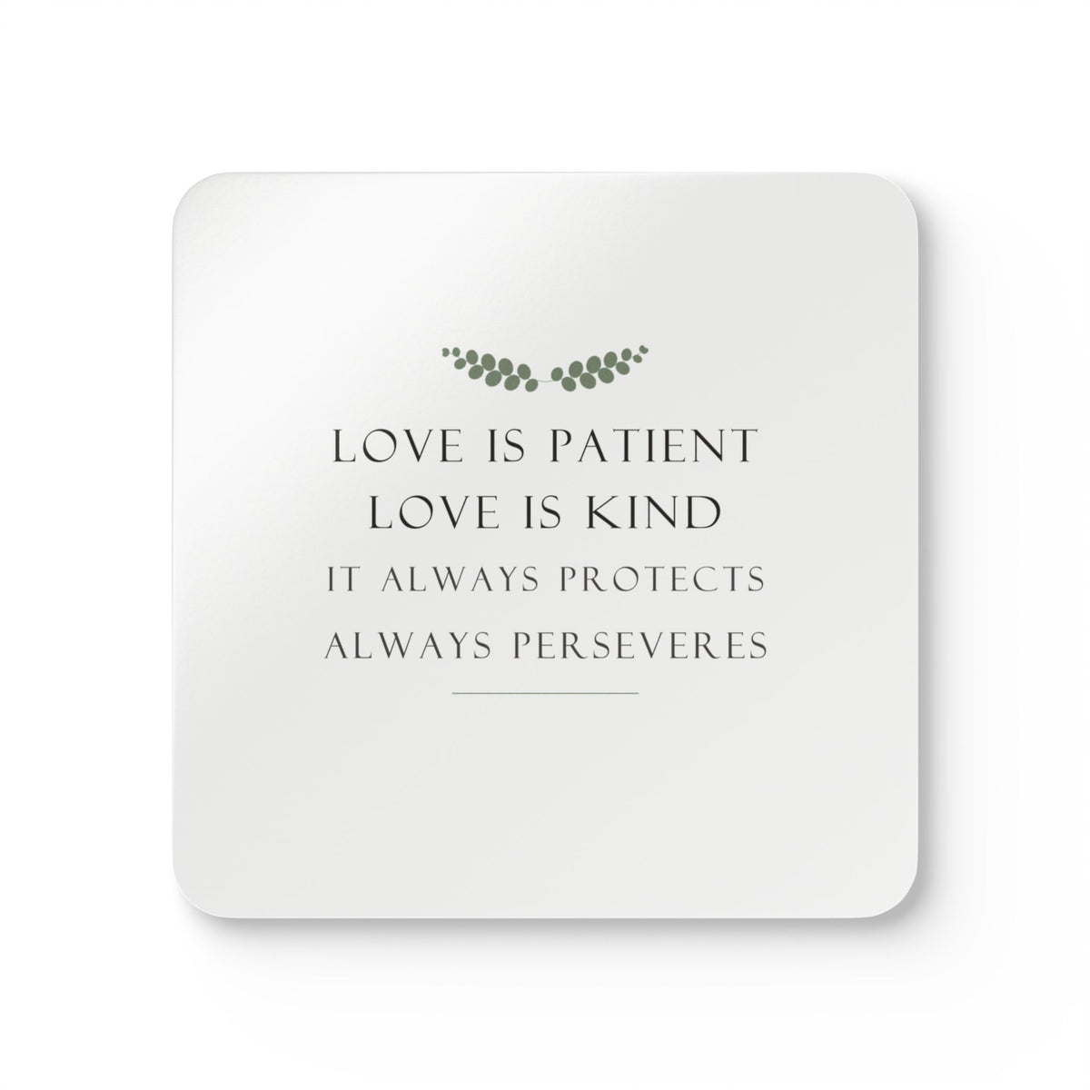 Love Is Patient Scripture Corkwood Coaster Set Gift