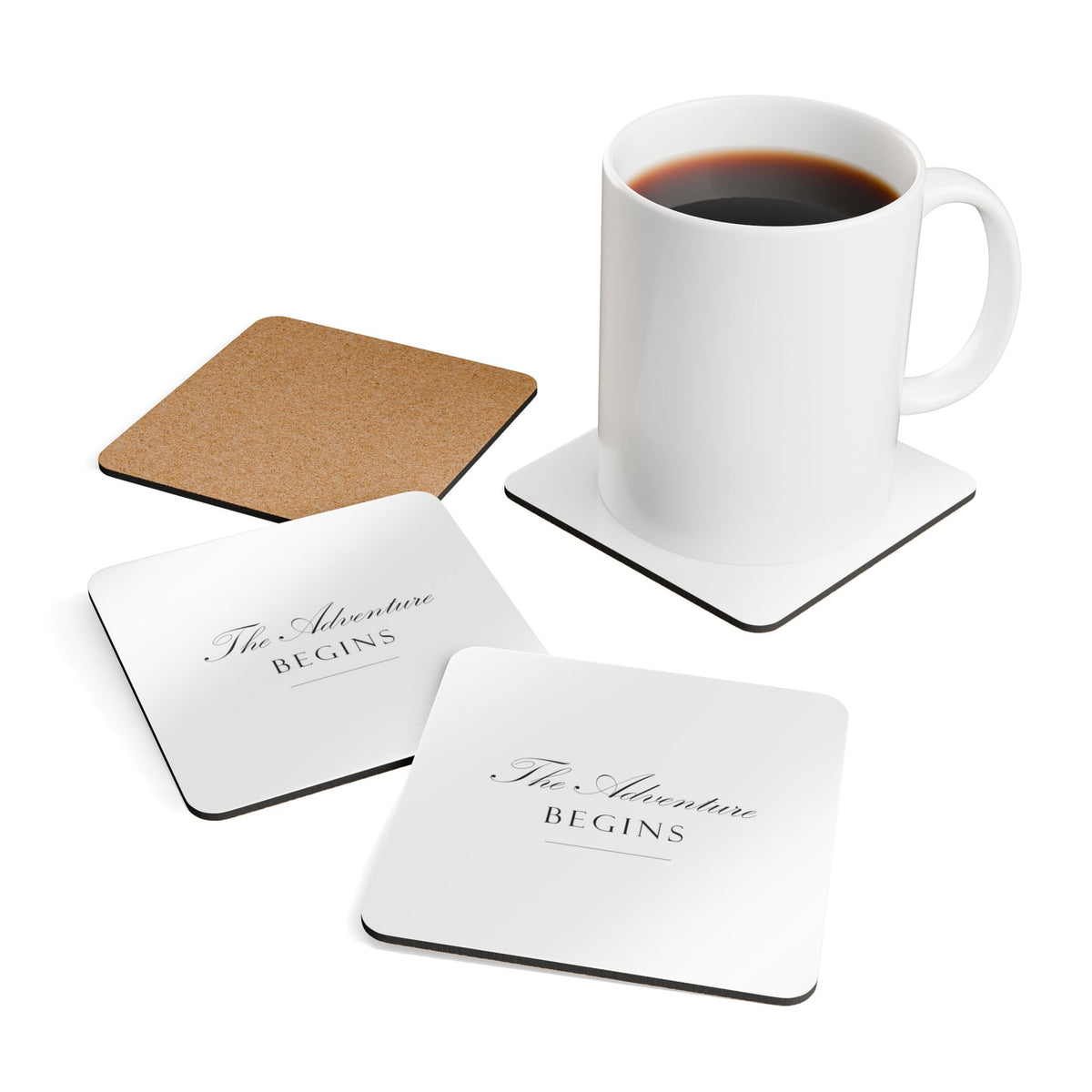 The Adventure Begins Corkwood Coaster Set Wedding Gift