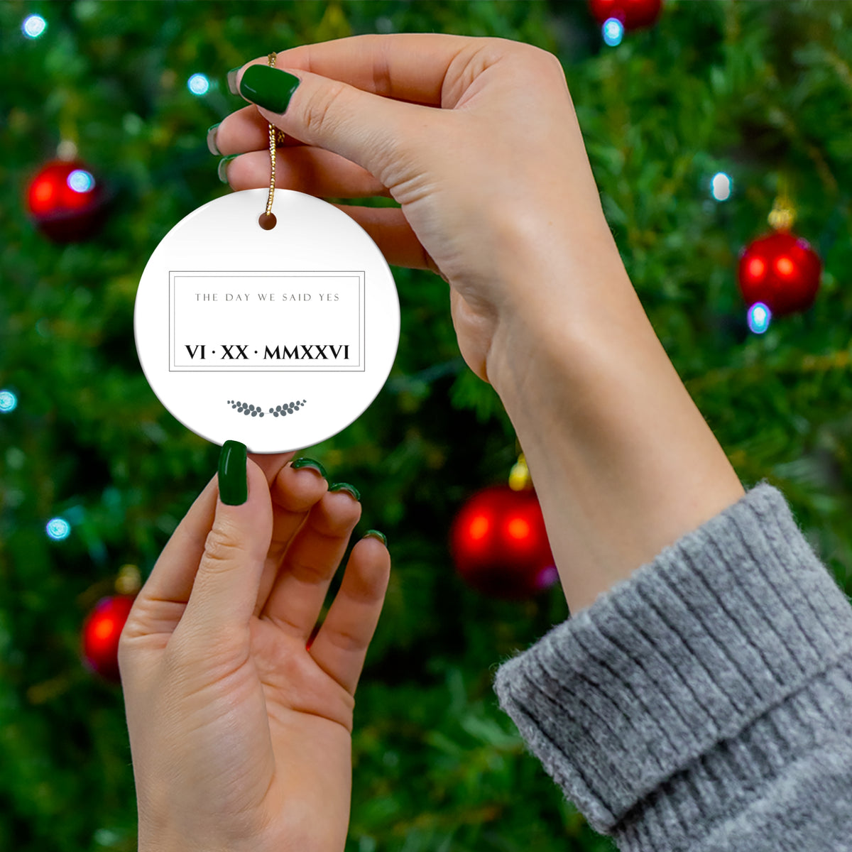 Personalized Roman Numeral Wedding Date Ceramic Keepsake Ornament