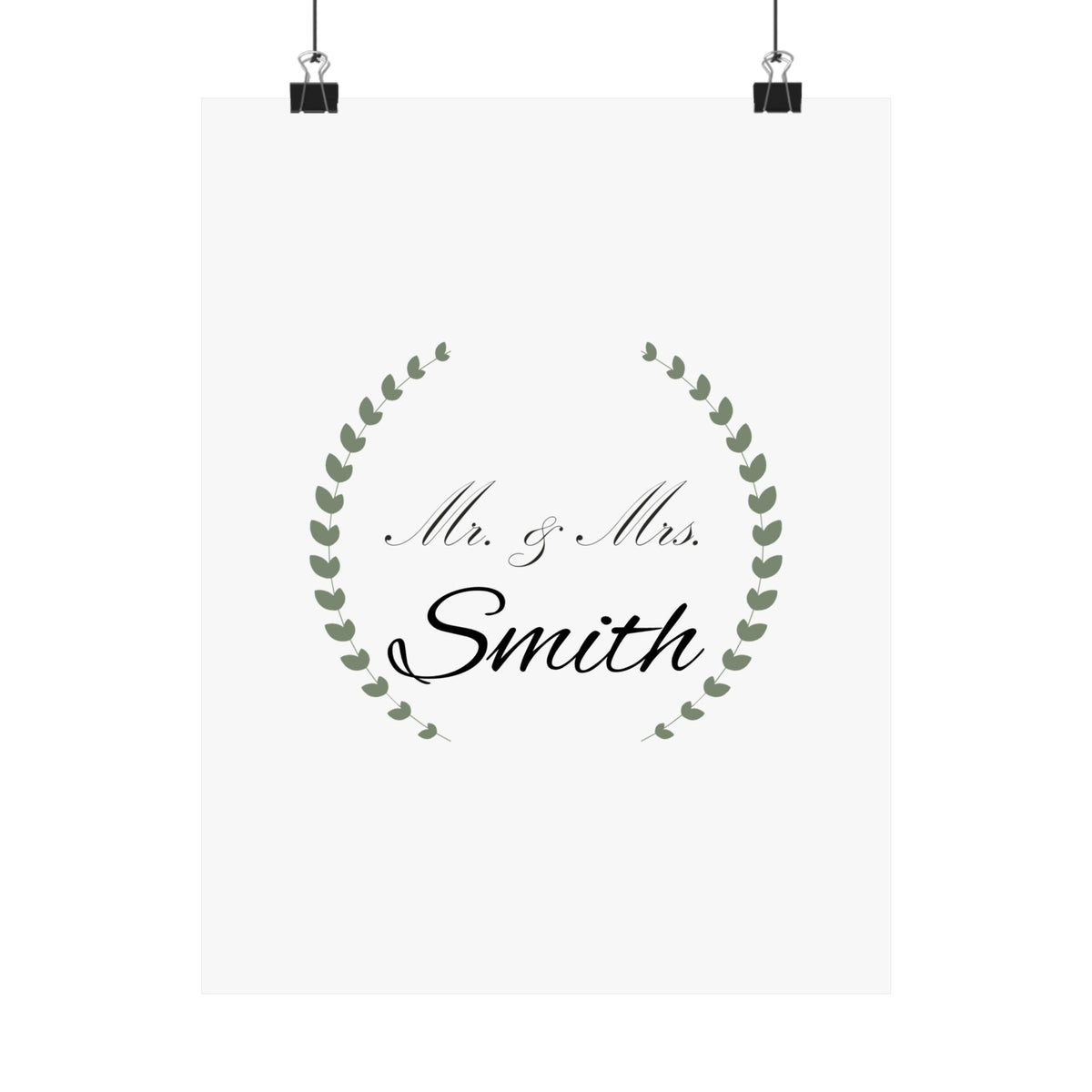 Personalized Mr and Mrs Laurel Wreath Wedding Gift Matte Art Poster